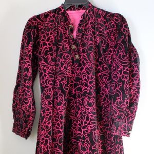Scorpion Dress // Vintage Black and Hot Pink Burnt Velvet Dress